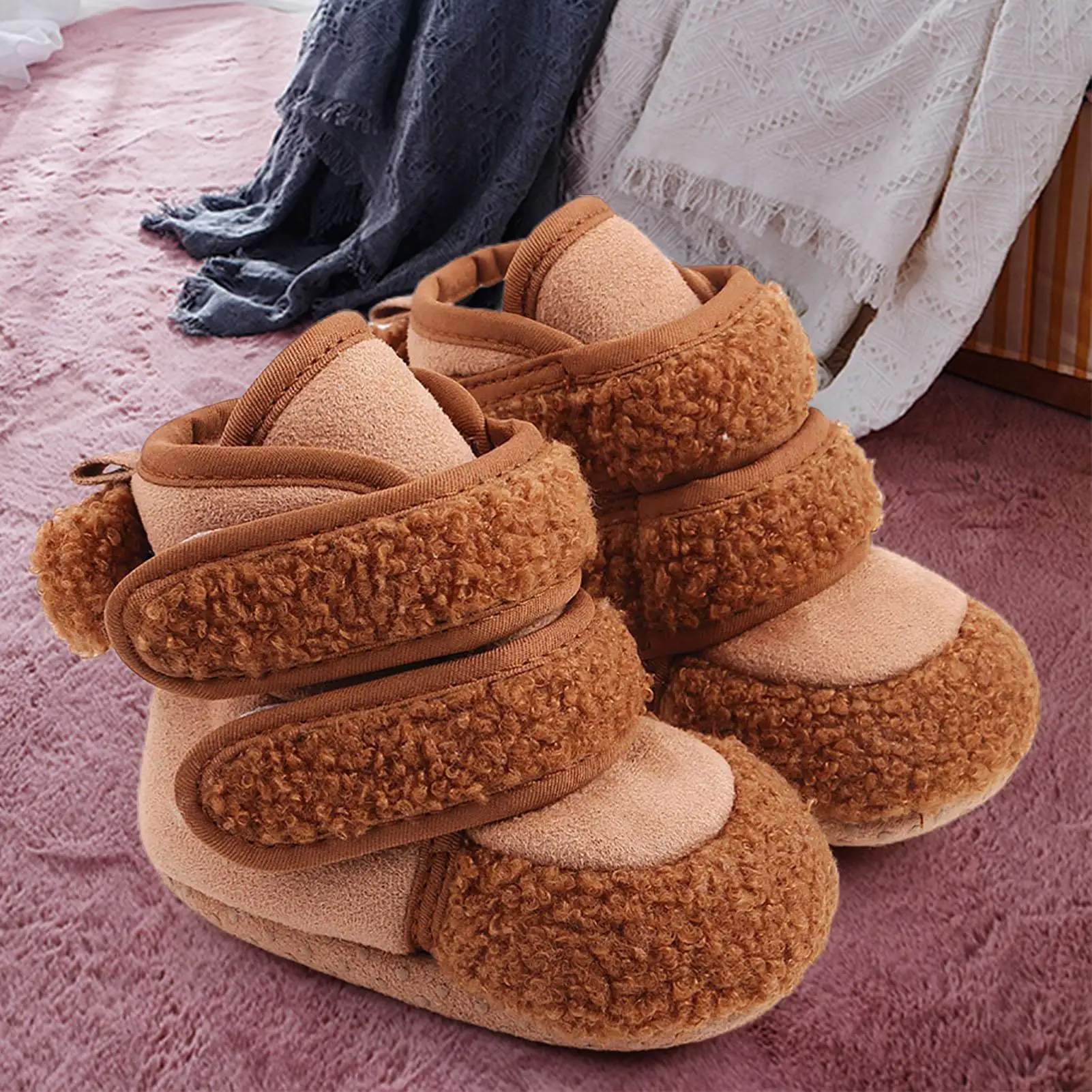 

Winter Newborn Girl Boy Magic Tape Cotton Soft Comfortable Practical Convenient Stylish Non-Skid Ankle Boots Bootie Shoes