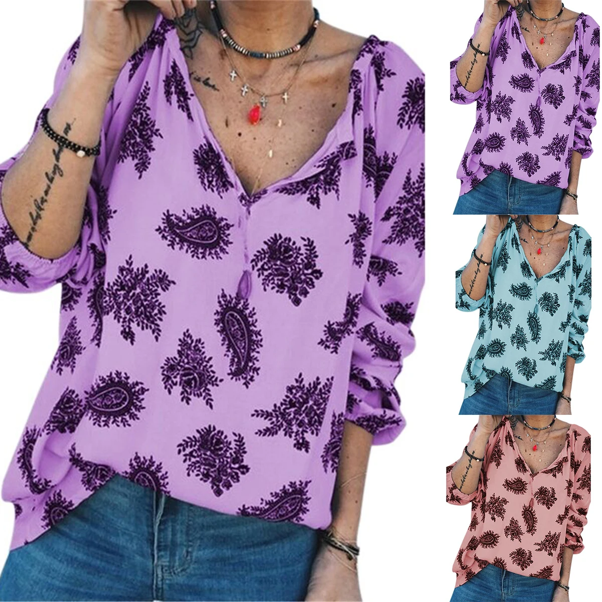 Women Long Sleeves V-Neck Loose Casual Printed T-Shirt Ladies Casual Summer Blouse Tops Casual Outwearing Clothes
Women Long Sleeves V-Neck Loose Casual Printed T-Shirt Ladies Casual Summer Blouse Tops Casual Outwearing Clothes