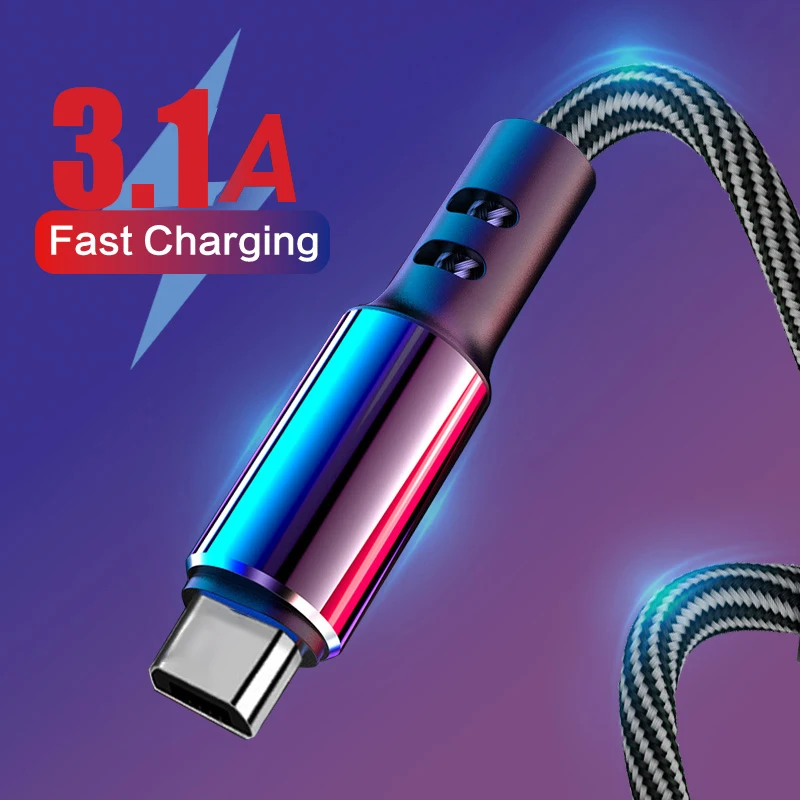 

3.1A USB Type C Cable Fast Charging usb-c type-c Data Cables 1M/2M Cord For Samsung Huawei Xiaomi redmi note 8/9 pro phone wire