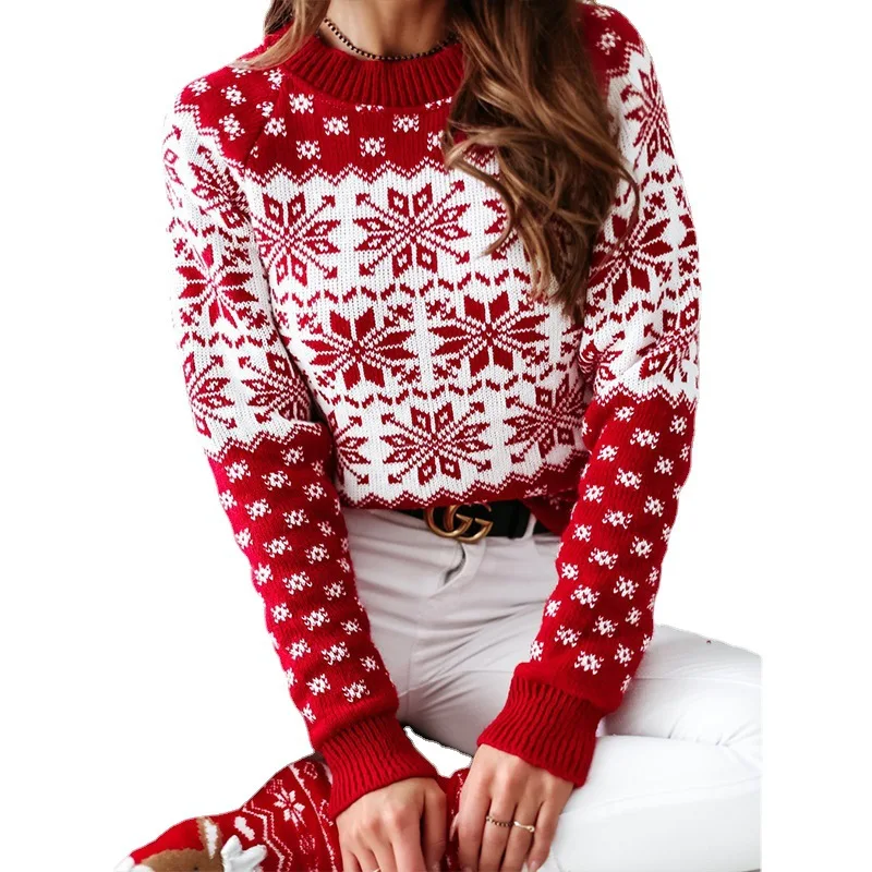 Christmas Woman Sweater 2021 Autumn and Winter New Snowflake Long-sleeved Round Neck Fashion Loose Holiday Knitted Top 
Christmas Woman Sweater 2021 Autumn and Winter New Snowflake Long-sleeved Round Neck Fashion Loose Holiday Knitted Top