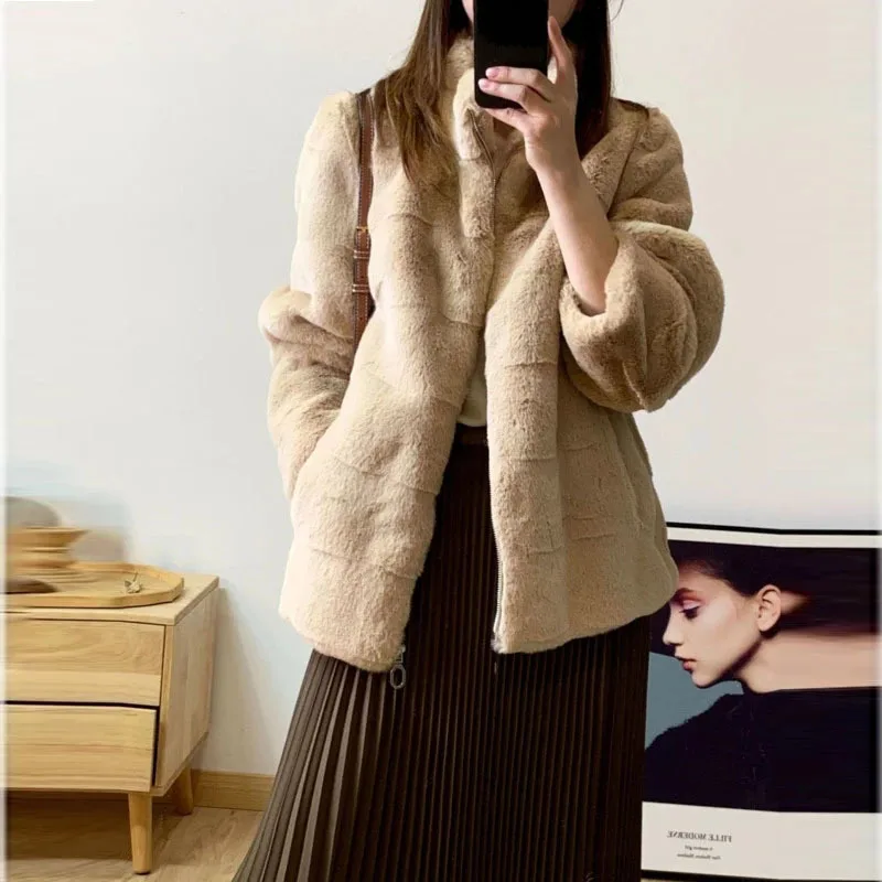 Stand Collar Winter Women Faux Fur Coat 2022 Winter Long Sleeve Soft Plush Warm Short Zipper Jacket Short Coats
Stand Collar Winter Women Faux Fur Coat 2022 Winter Long Sleeve Soft Plush Warm Short Zipper Jacket Short Coats