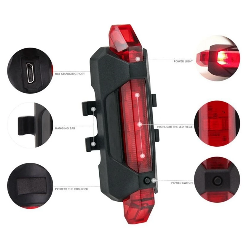 LOVELION-портативный USB Перезаряжаемый велосипедный задний фонарь предупреждающий
