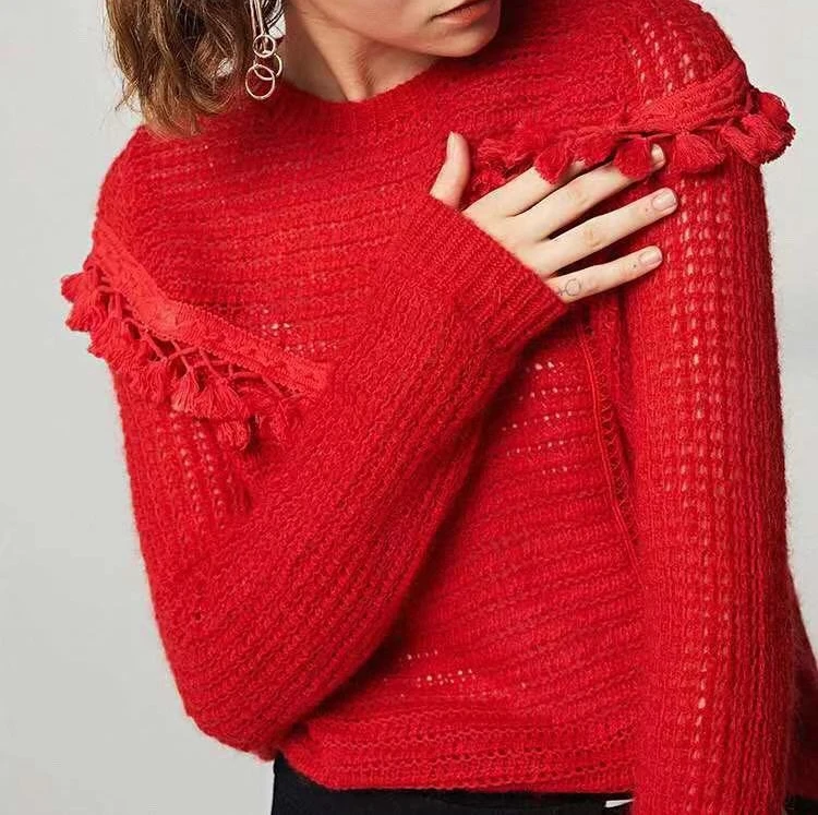 Neckline Tassel Mohair Pullover Chic Women Round Neck Slim Knitted Sweater
Neckline Tassel Mohair Pullover Chic Women Round Neck Slim Knitted Sweater