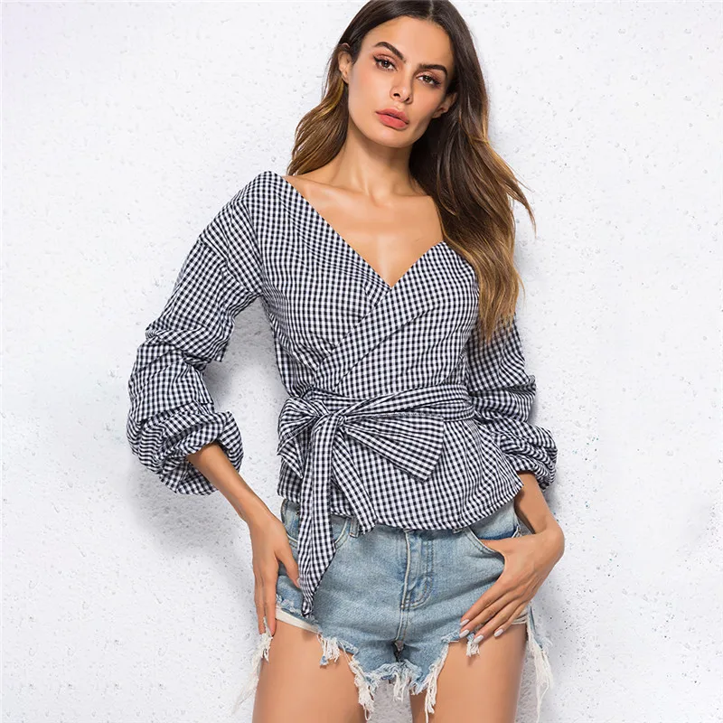 Women T-shirt Off The Shoulder Long Sleee Lace Up Autumn Summer New Arrival Blusas Shirt Women Tees Shirt V Neck Plaid Fashion
Women T-shirt Off The Shoulder Long Sleee Lace Up Autumn Summer New Arrival Blusas Shirt Women Tees Shirt V Neck Plaid Fashion