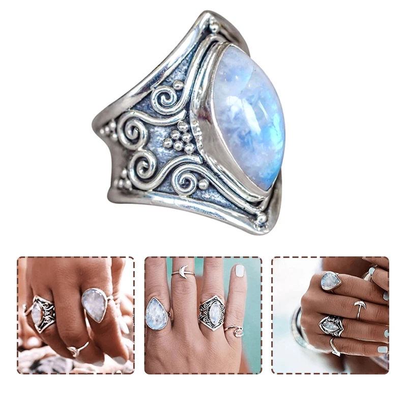 Women Gift Jewelry Ring Boho Engagement Moonstone Wedding Accessories Gemstone Silver
Women Gift Jewelry Ring Boho Engagement Moonstone Wedding Accessories Gemstone Silver