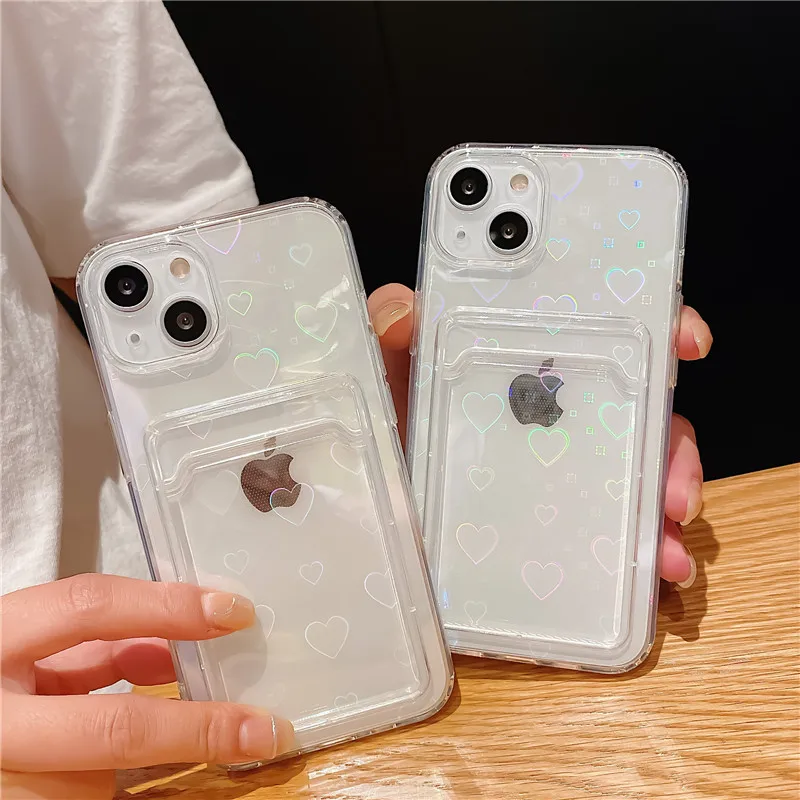 Laser Love Heart Wallet Card Bag Phone Case For iPhone 13 12 11 Pro Max X XR XS Max 7 8 Plus SE 2020 Transparent Soft Back Cover
Laser Love Heart Wallet Card Bag Phone Case For iPhone 13 12 11 Pro Max X XR XS Max 7 8 Plus SE 2020 Transparent Soft Back Cover