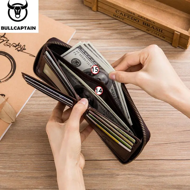 Bullcaptain Ретро RFID молния с Compart мужской кошелек кредитный держатель для карт