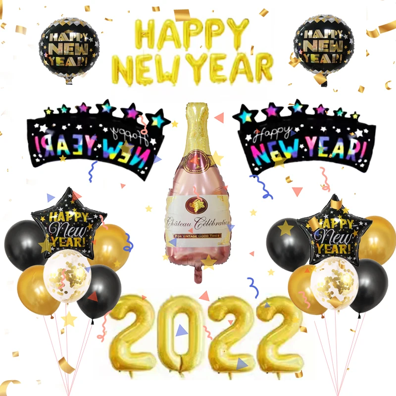 Happy New Years Eve Balloons Decorations Set Champagne Bottle Balloons Round Foil Balloons for 2022 New Years Party Decorations
Happy New Years Eve Balloons Decorations Set Champagne Bottle Balloons Round Foil Balloons for 2022 New Years Party Decorations
