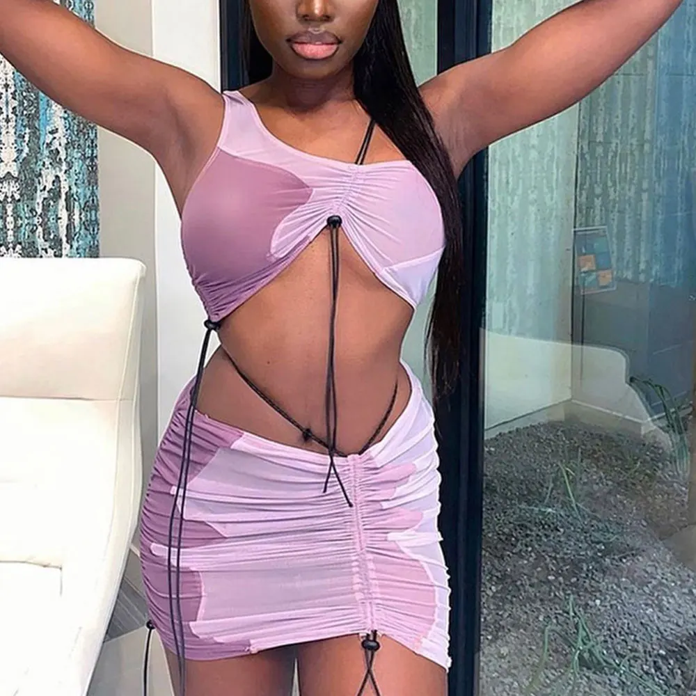 Sexy See Through Drawstring Tank Tops and Bodycon Mini Skirts Suits Y2K Tie Dye Print Two Piece Sets Beach Party Outfits
Sexy See Through Drawstring Tank Tops and Bodycon Mini Skirts Suits Y2K Tie Dye Print Two Piece Sets Beach Party Outfits