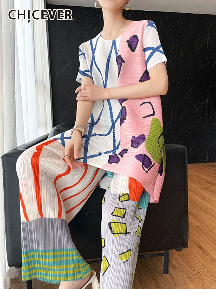 CHICEVER Casual Print Asymmetrical Two Piece Set Women Round Neck Short Sleeve T Shirt High Waist Wide Leg Pant Women's Suit New
CHICEVER Casual Print Asymmetrical Two Piece Set Women Round Neck Short Sleeve T Shirt High Waist Wide Leg Pant Women's Suit New