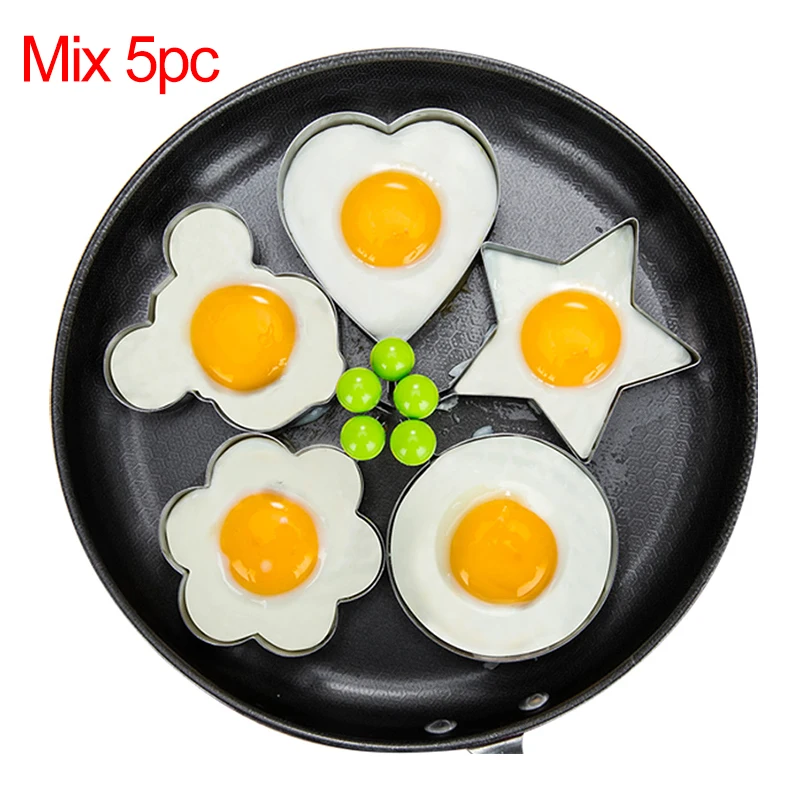 

5pcs/set Stainless Steel Egg Mold Pancake Rings Fried Egg Mould Shaper Kitchen Cooking Tools Kitchen Accessories Gadgets