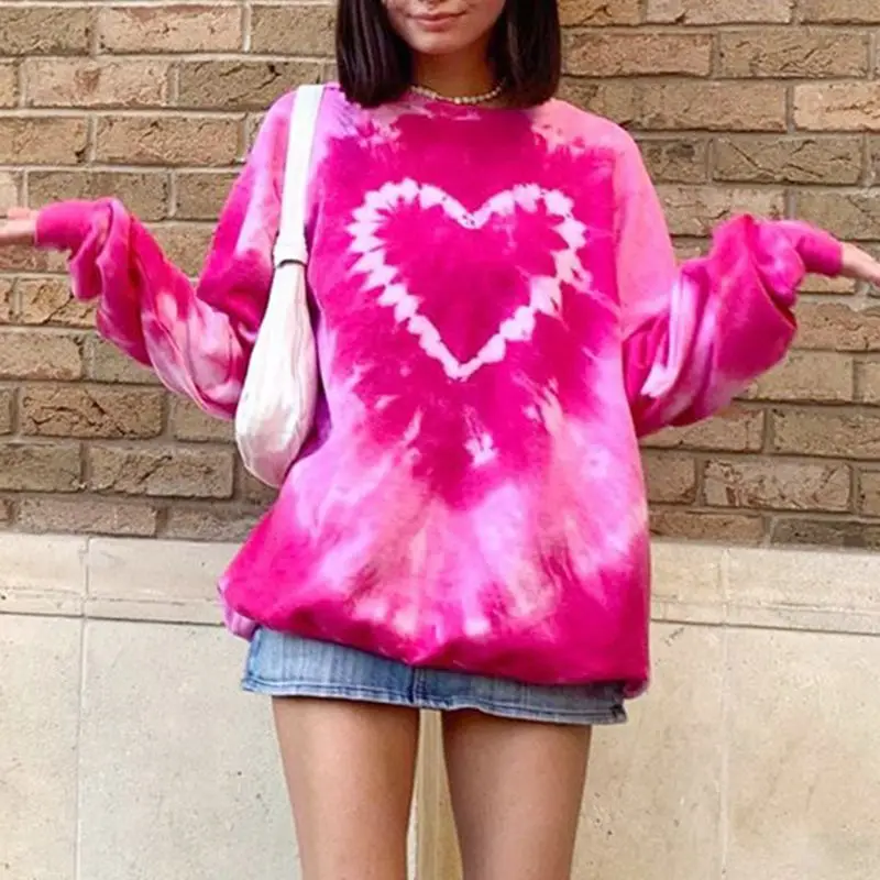 Tie Dye Love Print Pullover Women Y2k O Neck Mid Length Sweatshirts 2021 New Fashion Indie Casual Long Sleeve Tops Spring Autumn
Tie Dye Love Print Pullover Women Y2k O Neck Mid Length Sweatshirts 2021 New Fashion Indie Casual Long Sleeve Tops Spring Autumn