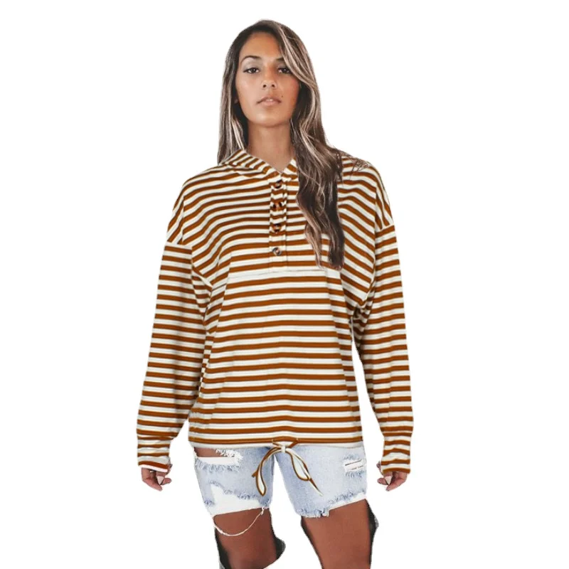 Sweatshirts 2021 Autumn and Winter New Sudaderas Con Capucha Sale Loose Comfortable Casual Elegant Button Striped Hooded Sweater
Sweatshirts 2021 Autumn and Winter New Sudaderas Con Capucha Sale Loose Comfortable Casual Elegant Button Striped Hooded Sweater