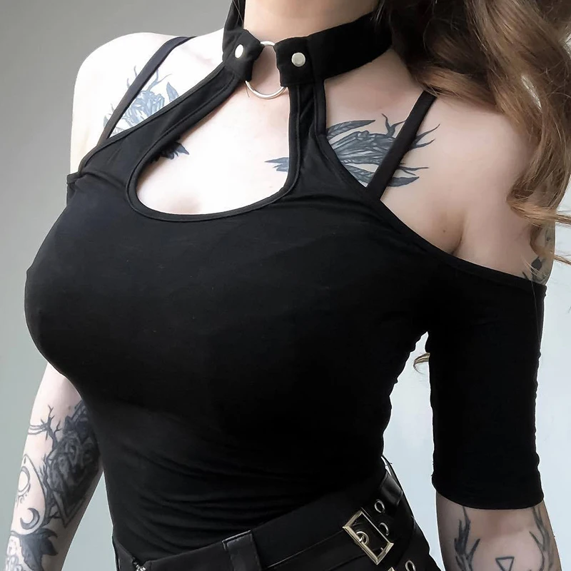 Harajuku Women Hollow Out Halter T Shirt Vogue Solid Short Sleeve Female Tops Tee Shirts Casual Punk Style Ladies Tshirt
Harajuku Women Hollow Out Halter T Shirt Vogue Solid Short Sleeve Female Tops Tee Shirts Casual Punk Style Ladies Tshirt