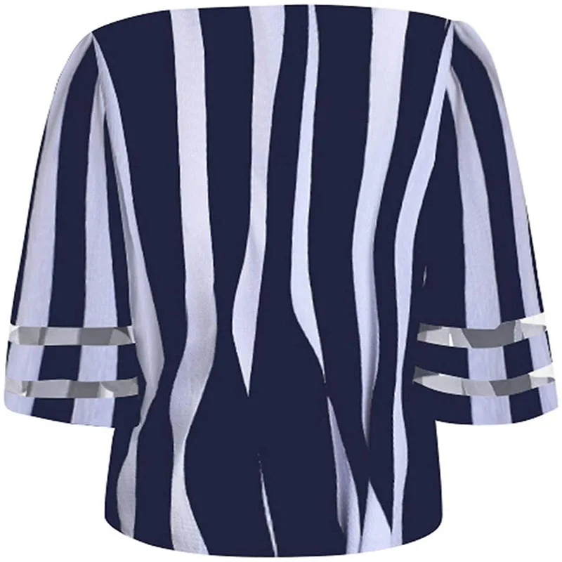 Plus Size New Women Top V Neck Mesh Patchwork Flared Sleeve Striped Print Shirt Women Blouses Holiday Beach Woman Clothes
Plus Size New Women Top V Neck Mesh Patchwork Flared Sleeve Striped Print Shirt Women Blouses Holiday Beach Woman Clothes