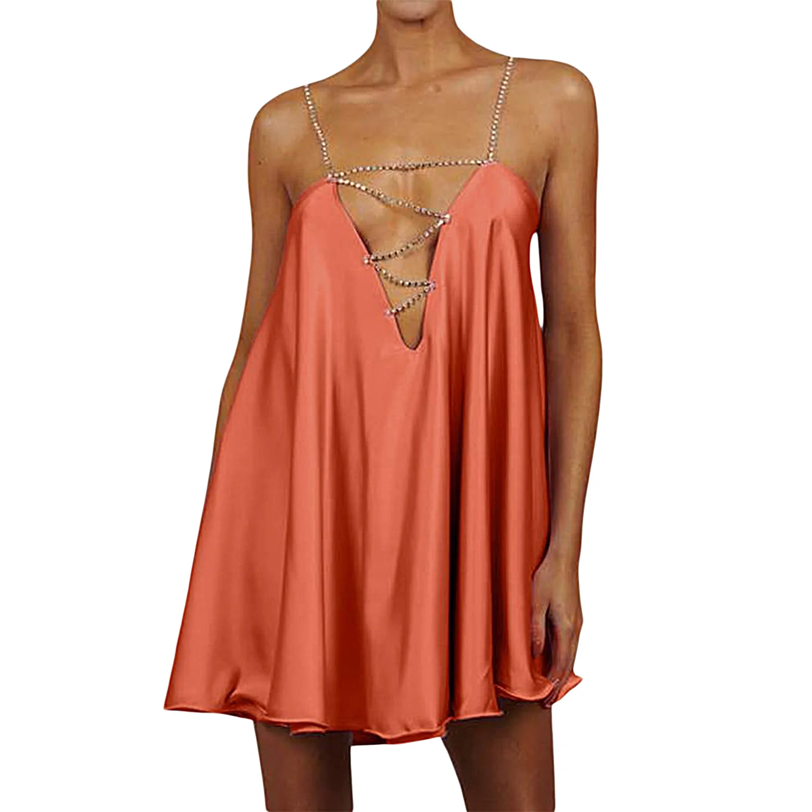 New Women Casual Chain Suspender Short Dress Fashion Solid Color Hollow V-neck A-line Dress
New Women Casual Chain Suspender Short Dress Fashion Solid Color Hollow V-neck A-line Dress
