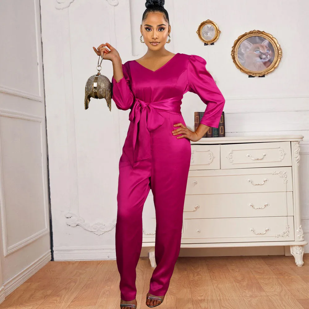 2021 Autumn Winter New Jumpsuit Solid Color Womens V-neck Rose Red Belt Long Sleeve High Waist Puff Sleeve Ladies Jumpsuit
2021 Autumn Winter New Jumpsuit Solid Color Womens V-neck Rose Red Belt Long Sleeve High Waist Puff Sleeve Ladies Jumpsuit