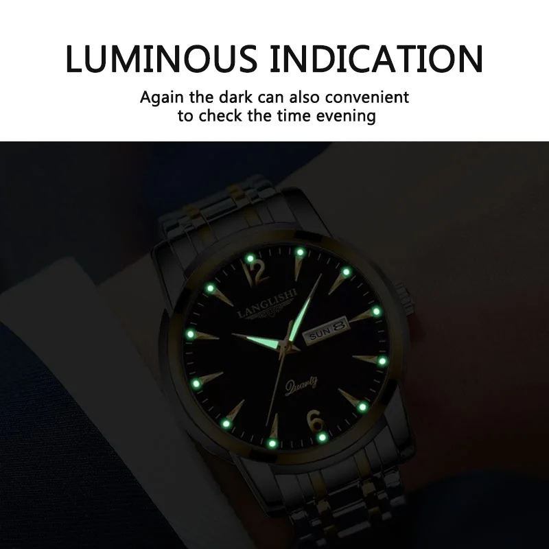 LANGLISHI 2020 Luxury Mens Watches Luminous Waterproof Stainless Steel Watch Quartz Men Date Calendar Business Wristwatch
LANGLISHI 2020 Luxury Mens Watches Luminous Waterproof Stainless Steel Watch Quartz Men Date Calendar Business Wristwatch