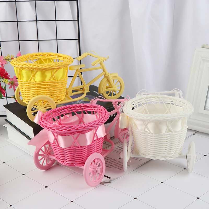 

Flower Basket Float Vase Plant Stand Holder Tricycle Bike Design Organizer Pot Rattan Bicycle Storage Basket