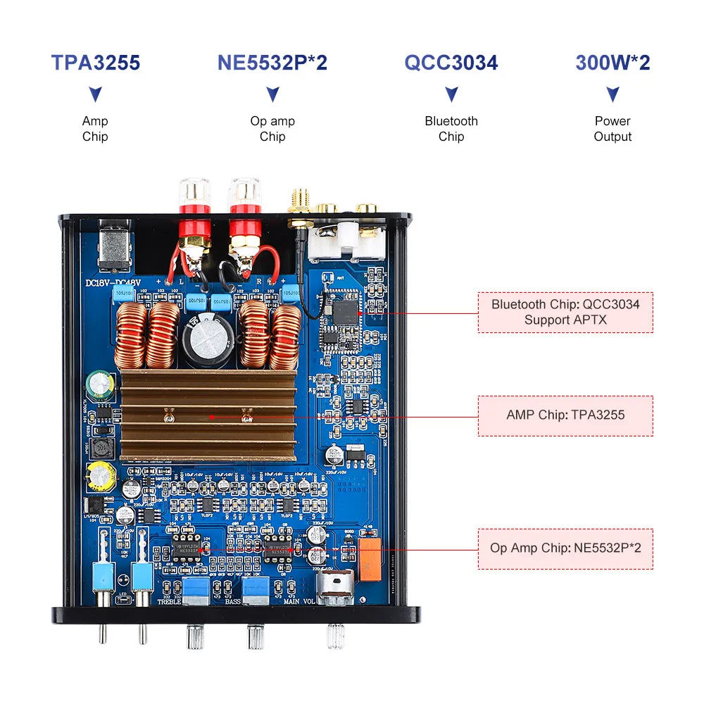 Усилитель AIYIMA APTX HD Bluetooth 5 0 QCC3034 TPA3255 усилитель мощности 300Wx2 Hi Fi стерео аудио для