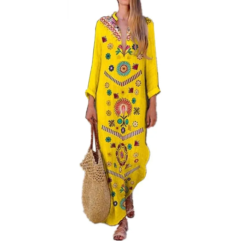 LJCUIYAO Women Floral Print Sexy Party Dress Long Sleeve Deep V-neck Pleated Female Casual Retro Beach Dresses Vestidos Mujer
LJCUIYAO Women Floral Print Sexy Party Dress Long Sleeve Deep V-neck Pleated Female Casual Retro Beach Dresses Vestidos Mujer