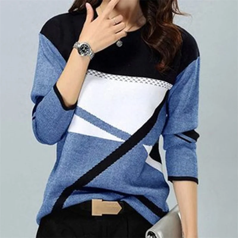 Женская футболка с длинным рукавом и круглым вырезом, в полоску 
Женская футболка с длинным рукавом и круглым вырезом, в полоску