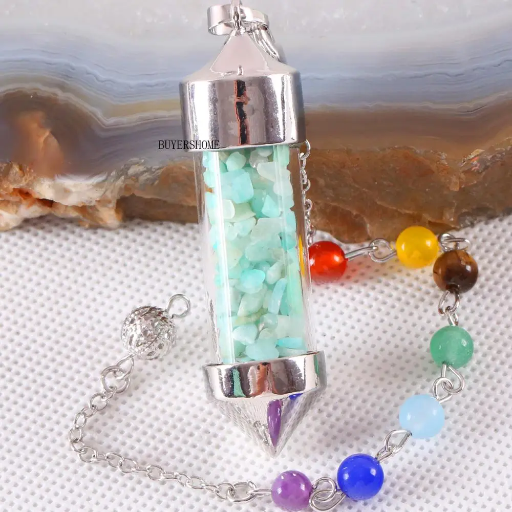 Divination Amulet 7 Чакра Желая бутылка маятник рейки с вкраплениями натуральных камней
