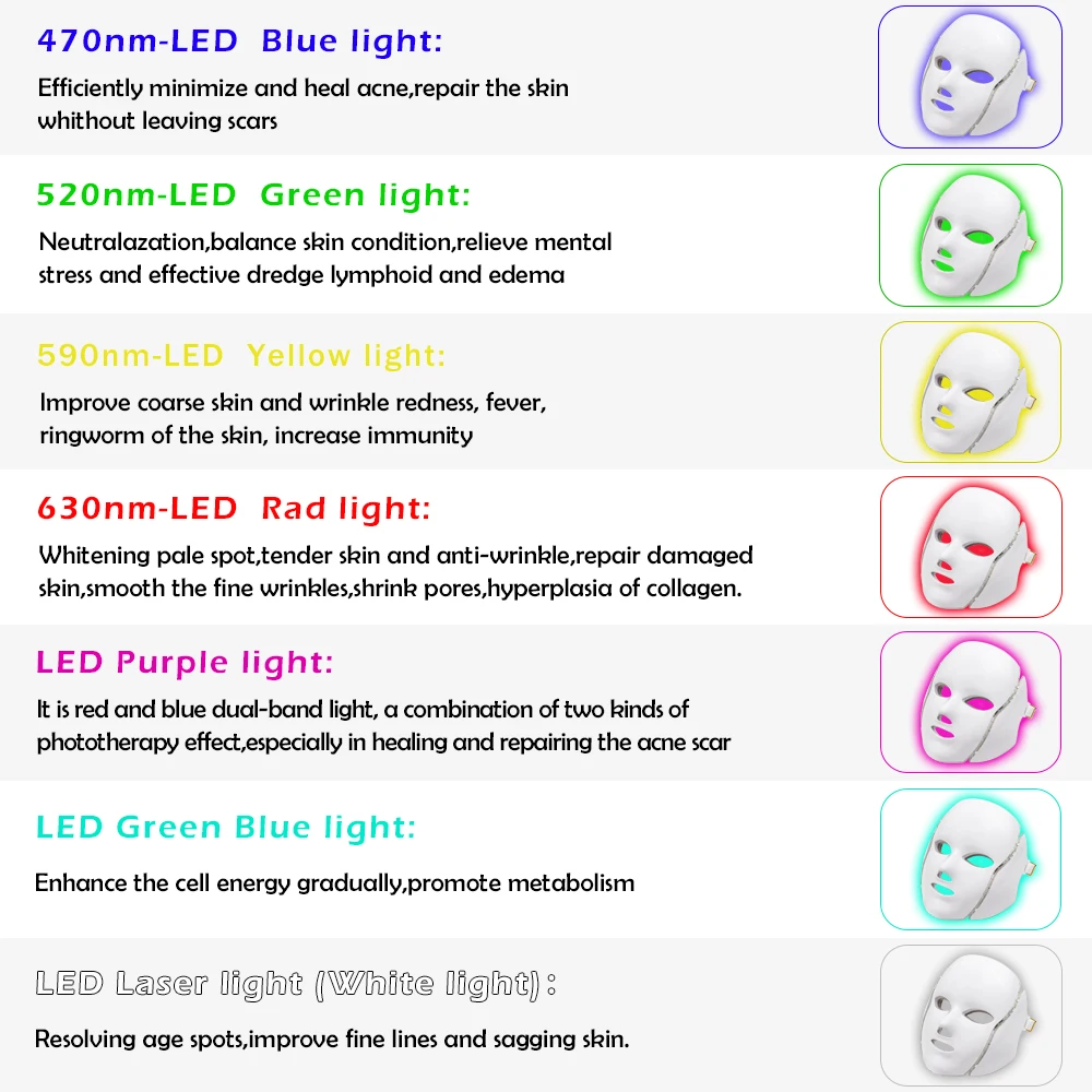 7 цветов светильник светодиодный фотон для лица терапия красота машина с