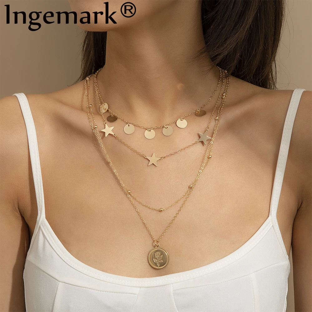 Boho Rose Flower Tag Chain Necklace Collier Femme Fashion Multilayer Star Tassel Sequin Pendant Necklace Choker Neck Jewelry
Boho Rose Flower Tag Chain Necklace Collier Femme Fashion Multilayer Star Tassel Sequin Pendant Necklace Choker Neck Jewelry