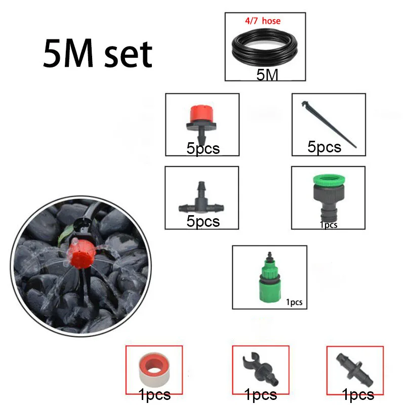 5M Drip Irrigation Set Micro Sprinklers Spray 4/7 Water Cooling Moisturizer Auto Watering System Kit DIY Garden Tools U27
5M Drip Irrigation Set Micro Sprinklers Spray 4/7 Water Cooling Moisturizer Auto Watering System Kit DIY Garden Tools U27