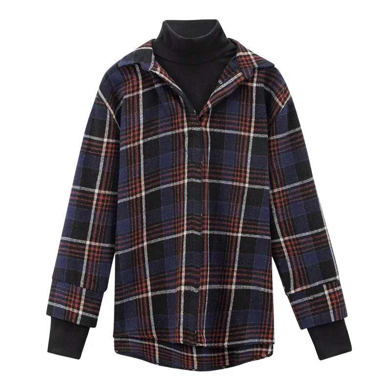 Women Plaid Fake Two-Piece Patchwork Turtleneck Knitted Shirt 2020 Autumn Winter Long Sleeve Casual Loose Female Blouse Tops
Women Plaid Fake Two-Piece Patchwork Turtleneck Knitted Shirt 2020 Autumn Winter Long Sleeve Casual Loose Female Blouse Tops