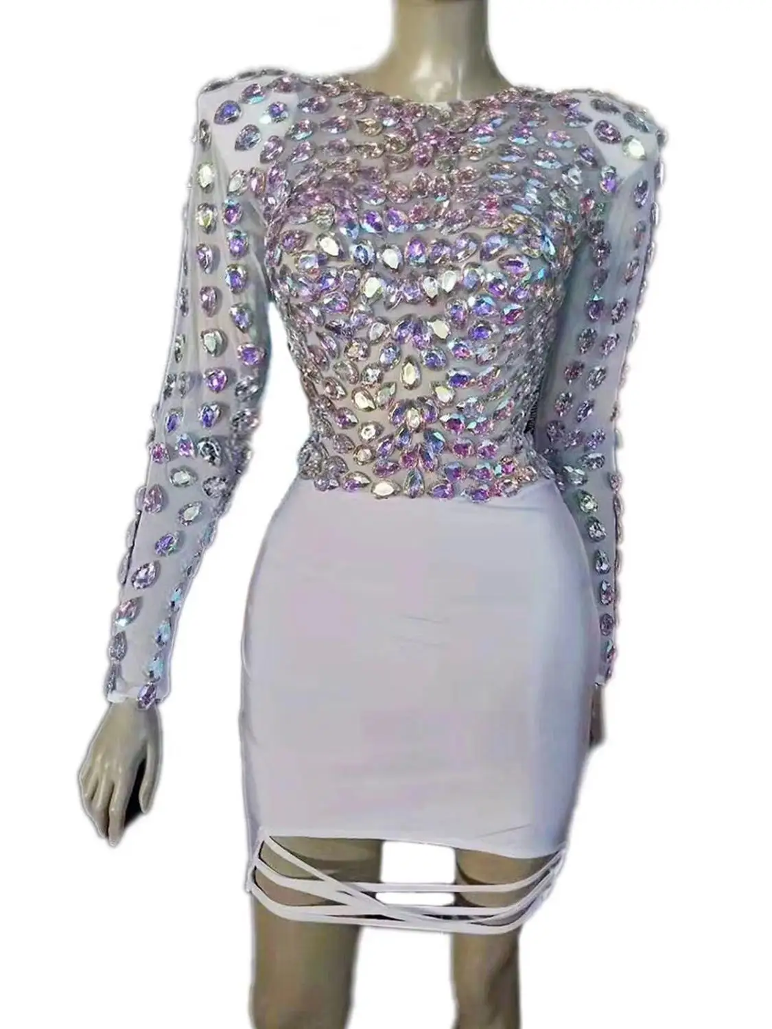 Разноцветное прозрачное Сетчатое платье с большими камнями, вечернее платье для дня рождения, бала, танцев, прозрачное женское платье для т...