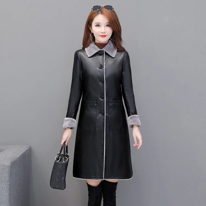 Women Winter Fur Lining Warm Soft Leather Long Jackets New Ladies Washed Pu Leather Black Trench Boutique Coat Female Outerwear
Women Winter Fur Lining Warm Soft Leather Long Jackets New Ladies Washed Pu Leather Black Trench Boutique Coat Female Outerwear