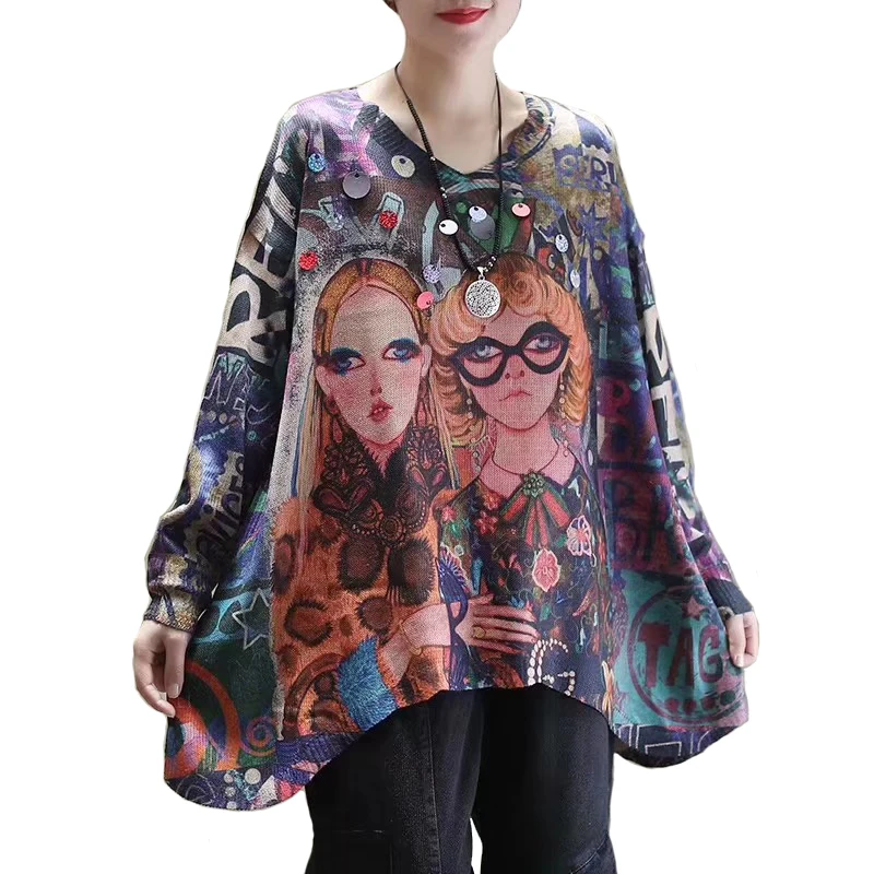 Spring Women Oversized Harajuku Sweaters Femme Long Sleeve Vintage Print Tops Autumn Blouse Pullover Knitted Shirt Ropa De Mujer
Spring Women Oversized Harajuku Sweaters Femme Long Sleeve Vintage Print Tops Autumn Blouse Pullover Knitted Shirt Ropa De Mujer
