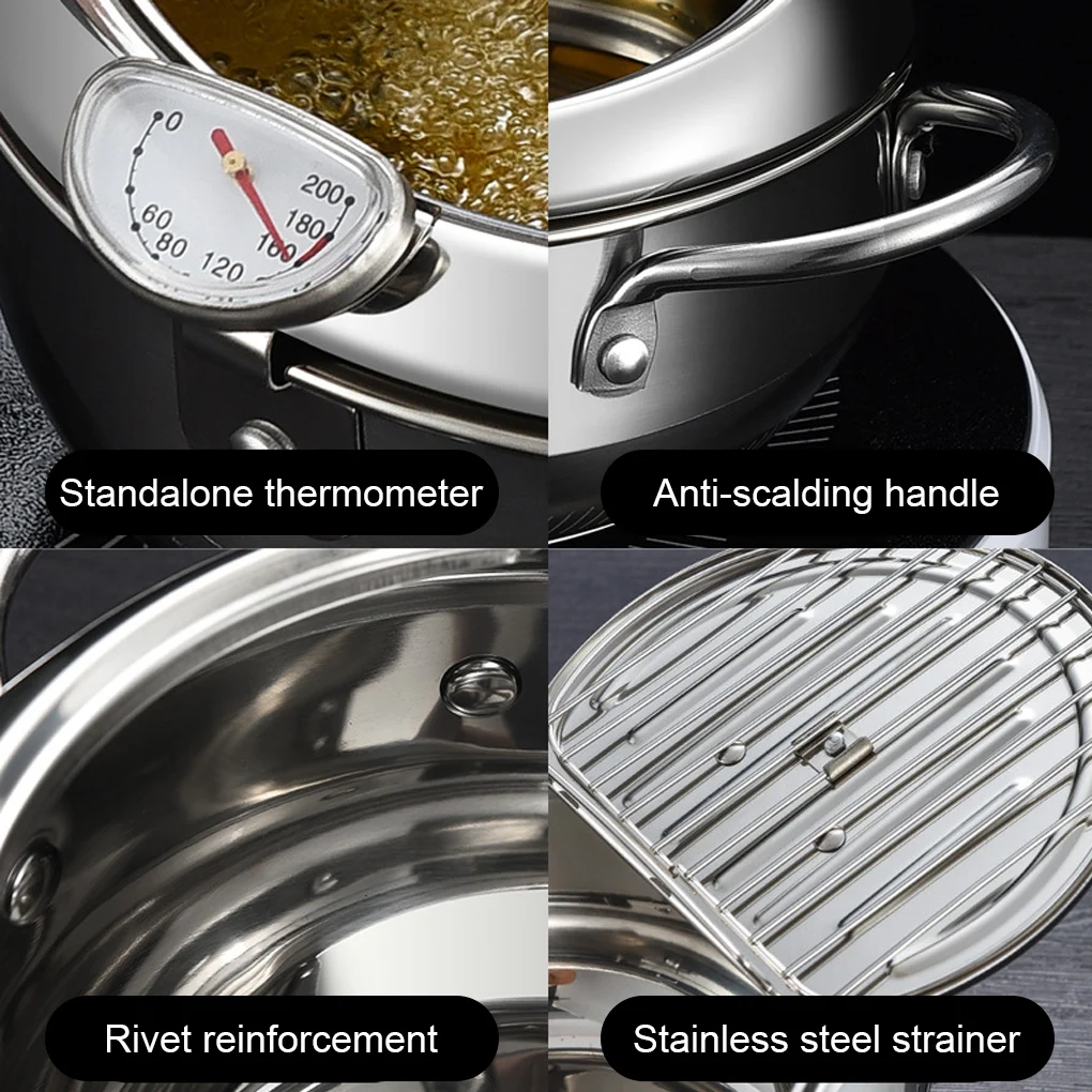 2.2/3.2L Deep Frying Pot Stainless Steel Fryer Tempura Fryer Pan Kitchen Cooking Fried Pot with Thermometer and Lid
2.2/3.2L Deep Frying Pot Stainless Steel Fryer Tempura Fryer Pan Kitchen Cooking Fried Pot with Thermometer and Lid