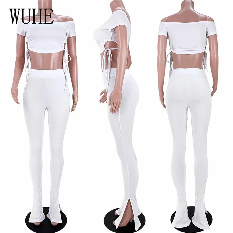 WUHE Casual Sports Two Piece Suits Slash Neck Short Sleeve Lace Up Top and Skinny Flare Pants Fitness Party Streetwear Outfits
WUHE Casual Sports Two Piece Suits Slash Neck Short Sleeve Lace Up Top and Skinny Flare Pants Fitness Party Streetwear Outfits