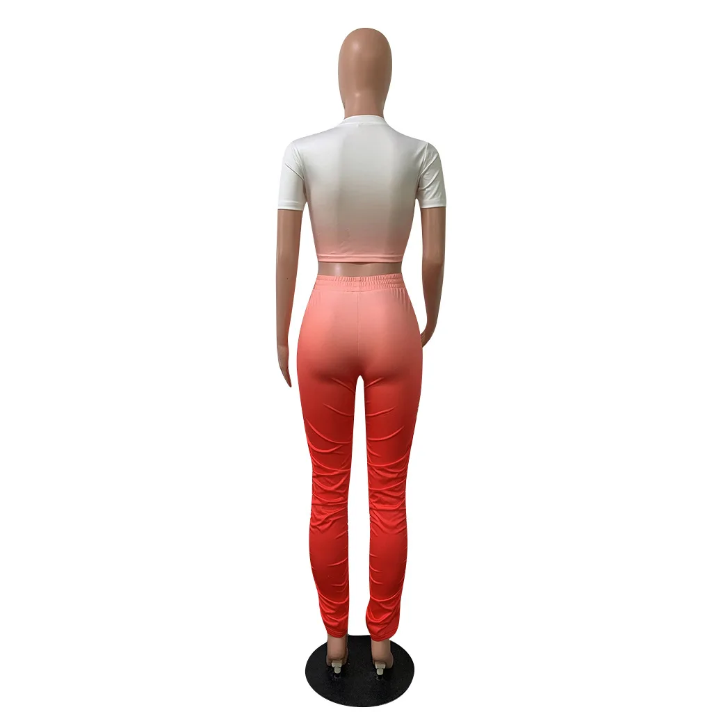 Slim Grandient Sporty 2 Piece Sets Women O Neck Short Sleeve Crop Top Elastic Waist Drawstring Bottom Stacked Fitness Long Pants
Slim Grandient Sporty 2 Piece Sets Women O Neck Short Sleeve Crop Top Elastic Waist Drawstring Bottom Stacked Fitness Long Pants