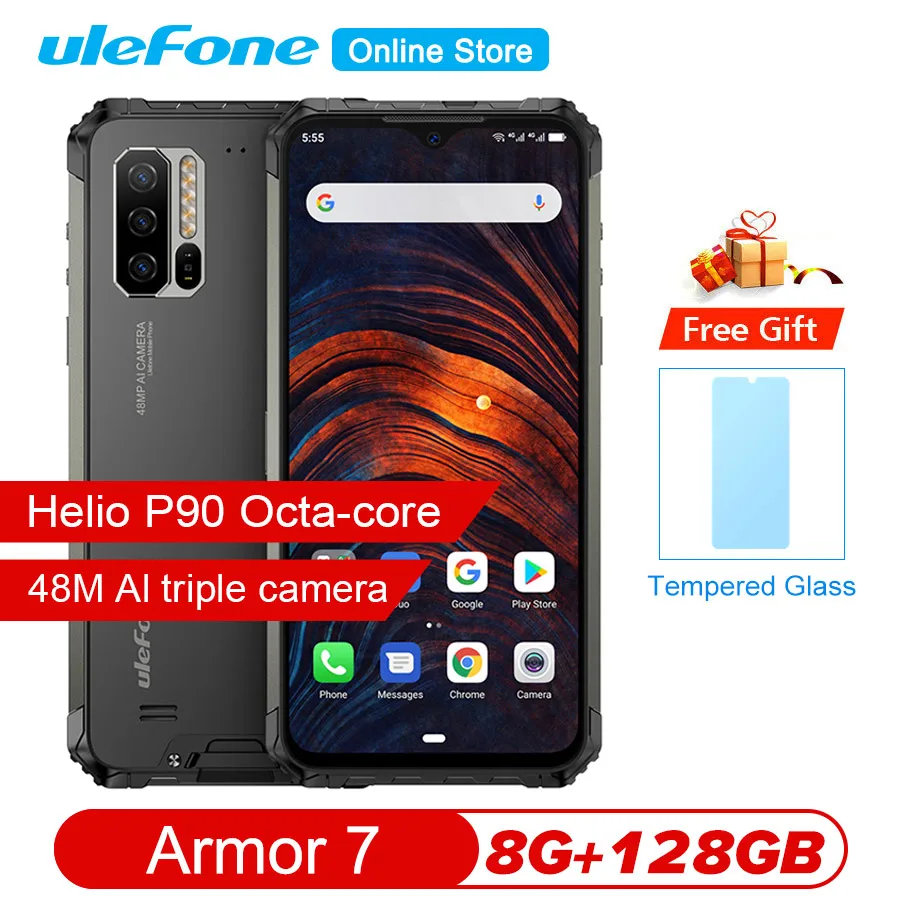 Ulefone Power 7 6 3 ''IP68 прочный Helio P90 Octa Core 8 ГБ + 128 Android 9 0 48MP 4G глобальная версия 5V/3A NFC