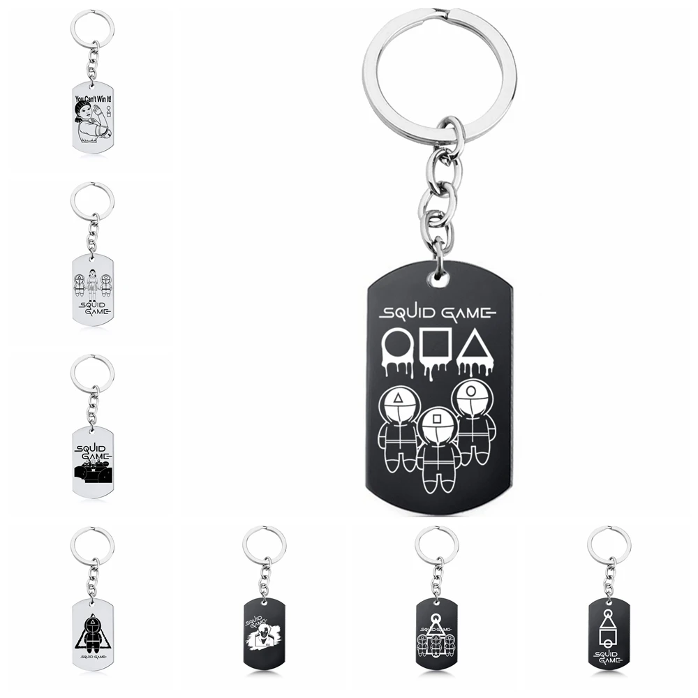 Squid Game Korean Drama Peripheral Military Keychain Dog Tag Keyring New Fashion Stainless Steel Metal Chain Key Holder Jewelry