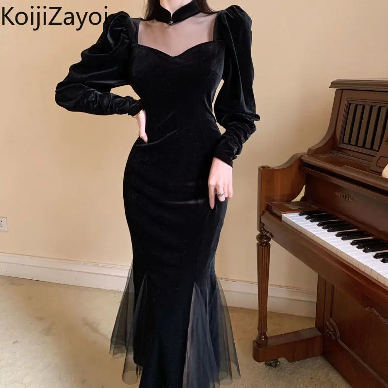 Koijizayoi Mesh Patchwork Fashion Women Black Party Dress Long Sleeves Ladies Vintage Bodycon Maxi Dresses Fall Winter Vestidos
Koijizayoi Mesh Patchwork Fashion Women Black Party Dress Long Sleeves Ladies Vintage Bodycon Maxi Dresses Fall Winter Vestidos