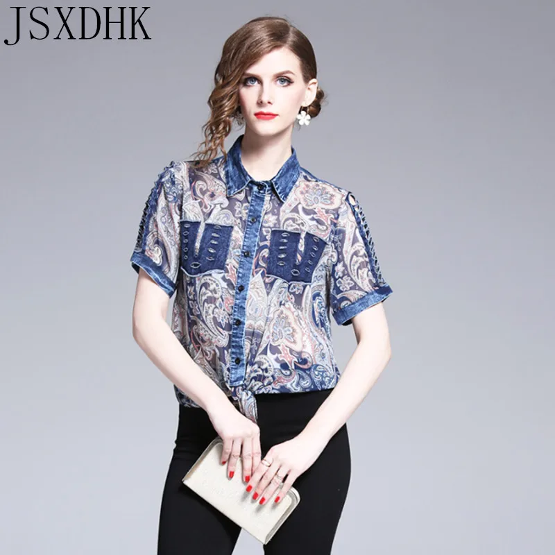 JSXDHK Fashion Denim Patchwork Printed Shirts Top Women Blusa Feminina Casual Chiffon Blouses Loose OL Work Wear Business Shirts
JSXDHK Fashion Denim Patchwork Printed Shirts Top Women Blusa Feminina Casual Chiffon Blouses Loose OL Work Wear Business Shirts