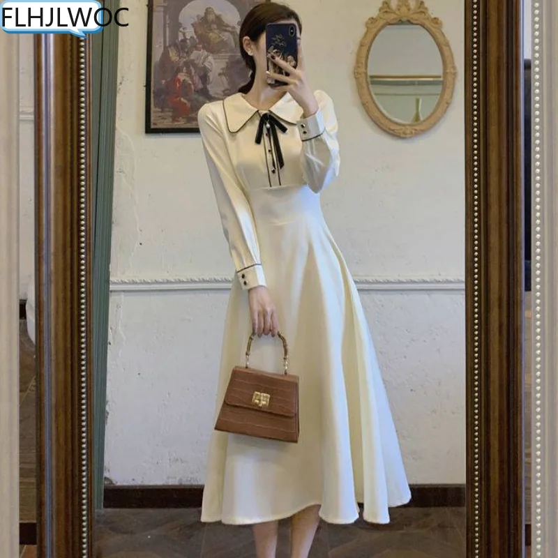 New Year Date Party Fenimine Vestidos Women French Style Design Single Breasted Button Elegant Long Peter Pan Collar Shirt Dress 
New Year Date Party Fenimine Vestidos Women French Style Design Single Breasted Button Elegant Long Peter Pan Collar Shirt Dress