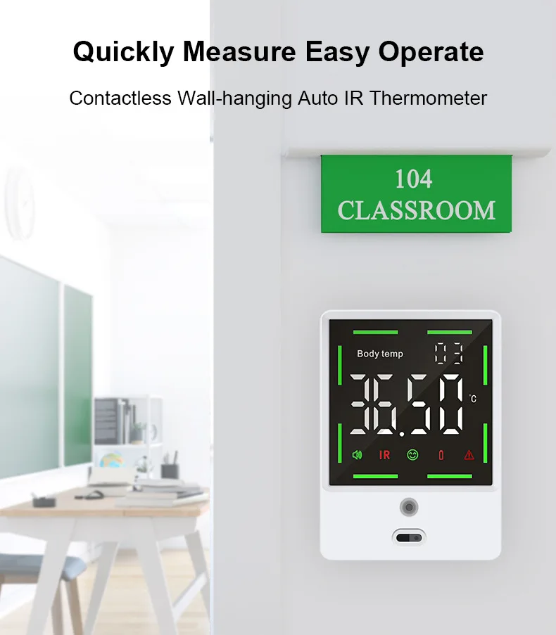 Настенный Бесконтактный инфракрасный термометр, цифровой измерение температуры лба с точной сигнализацией лихорадки
Настенный Бесконтактный инфракрасный термометр, цифровой измерение температуры лба с точной сигнализацией лихорадки