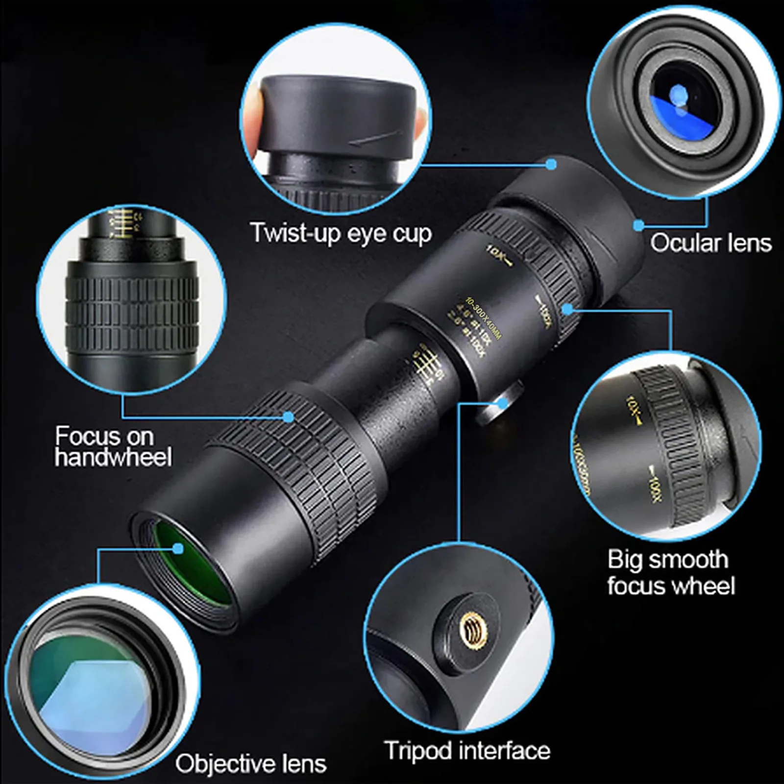4k 10-300x40mm Super Telephoto Monocular Telescope Zoom Monocular Binoculars Pocket Telescope For Smartphone Take Picture
4k 10-300x40mm Super Telephoto Monocular Telescope Zoom Monocular Binoculars Pocket Telescope For Smartphone Take Picture