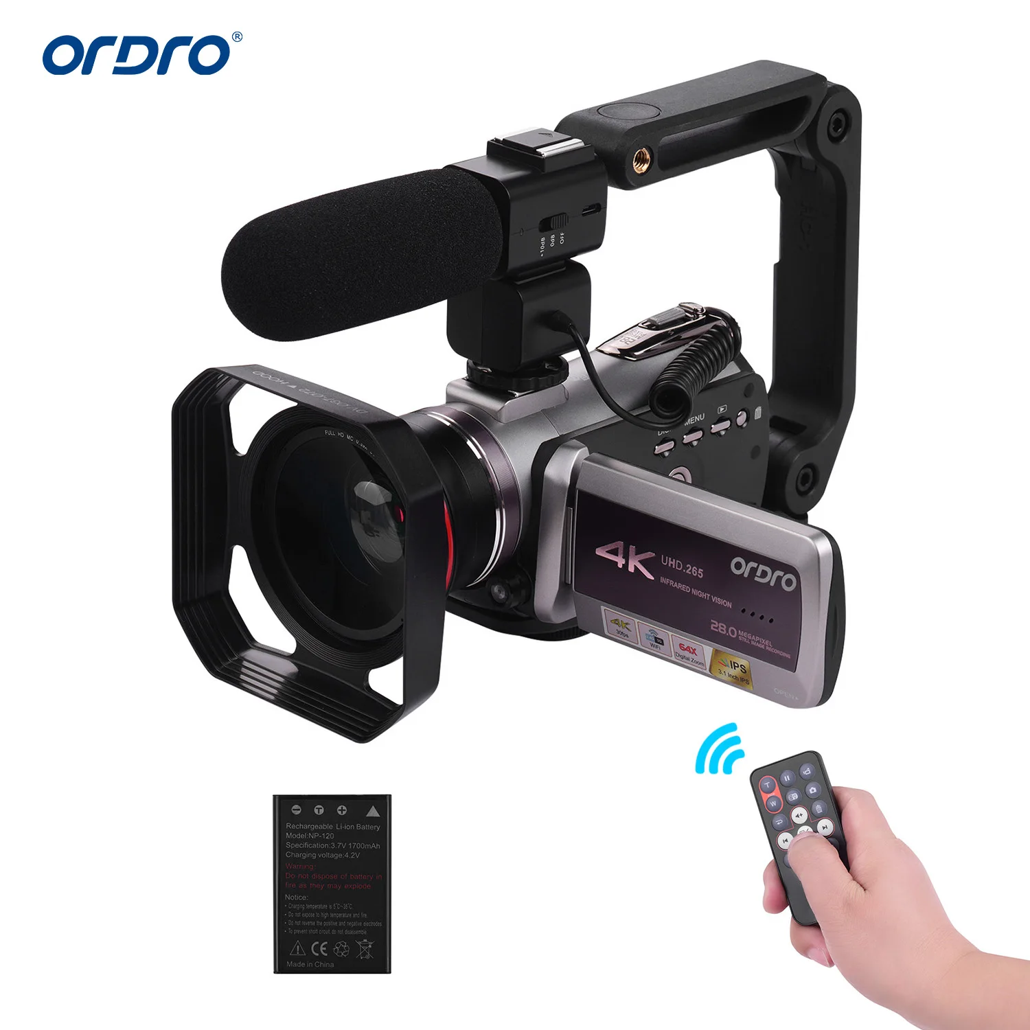 

ORDRO HDV-AZ50 Портативный реальные в формате 4K UHD, 30FPS цифровая камера с Wi-Fi для видео Камера видеокамера 3,1 дюймов IPS сенсорного экрана 64X цифровая ...