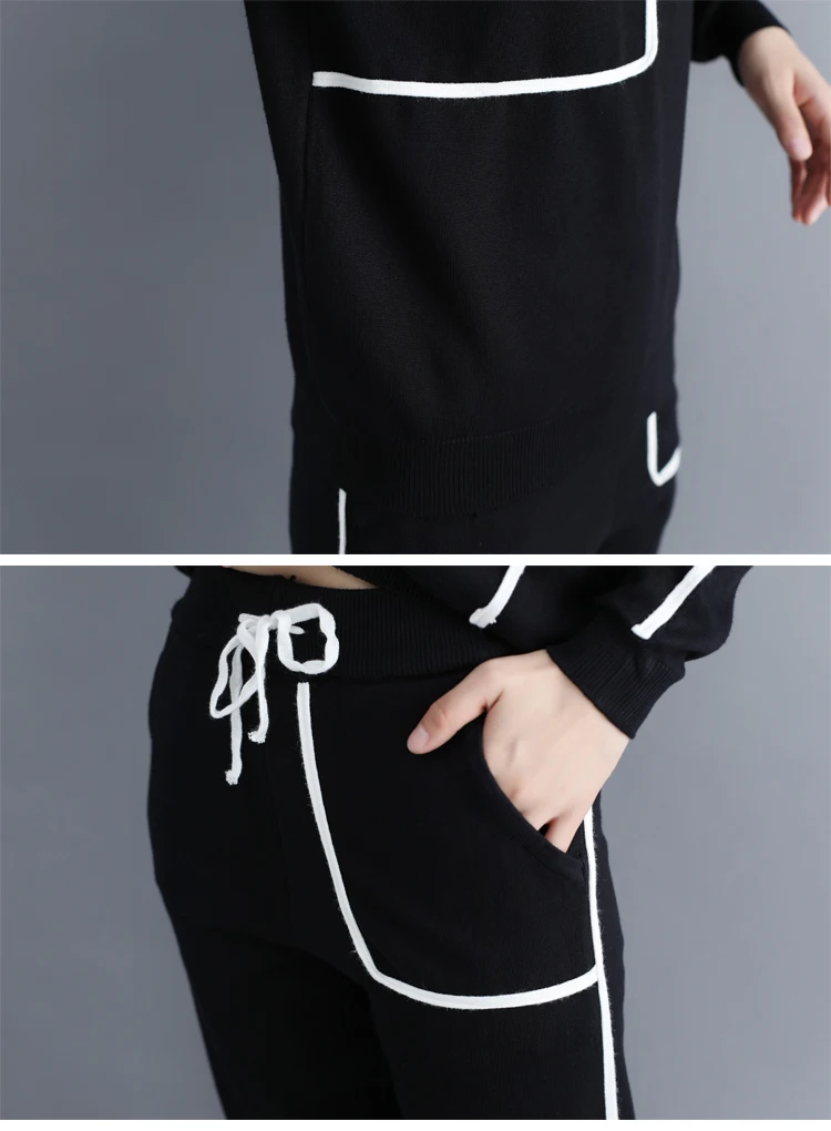 Casual Womens Tracksuit Set Knitted Tracksuit 2 Piece Set Top And Pants Black Two Piece Outfits Ensemble Femme Deux Pieces
Casual Womens Tracksuit Set Knitted Tracksuit 2 Piece Set Top And Pants Black Two Piece Outfits Ensemble Femme Deux Pieces