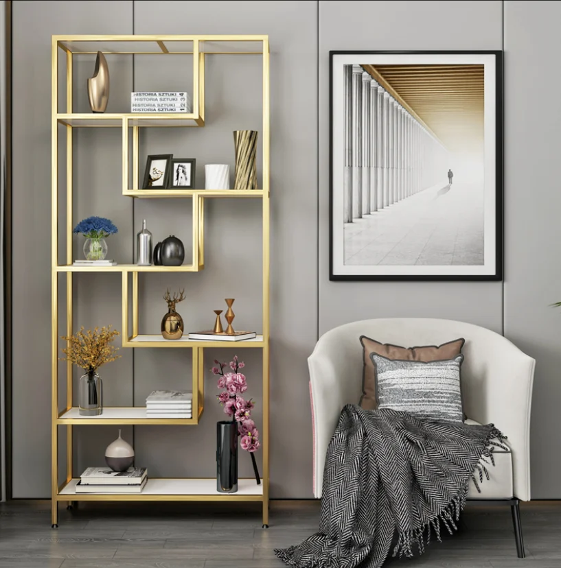 Nordic golden partition racks living room floor solid wood screen partition display rack iron cosmetics storage rack
Nordic golden partition racks living room floor solid wood screen partition display rack iron cosmetics storage rack