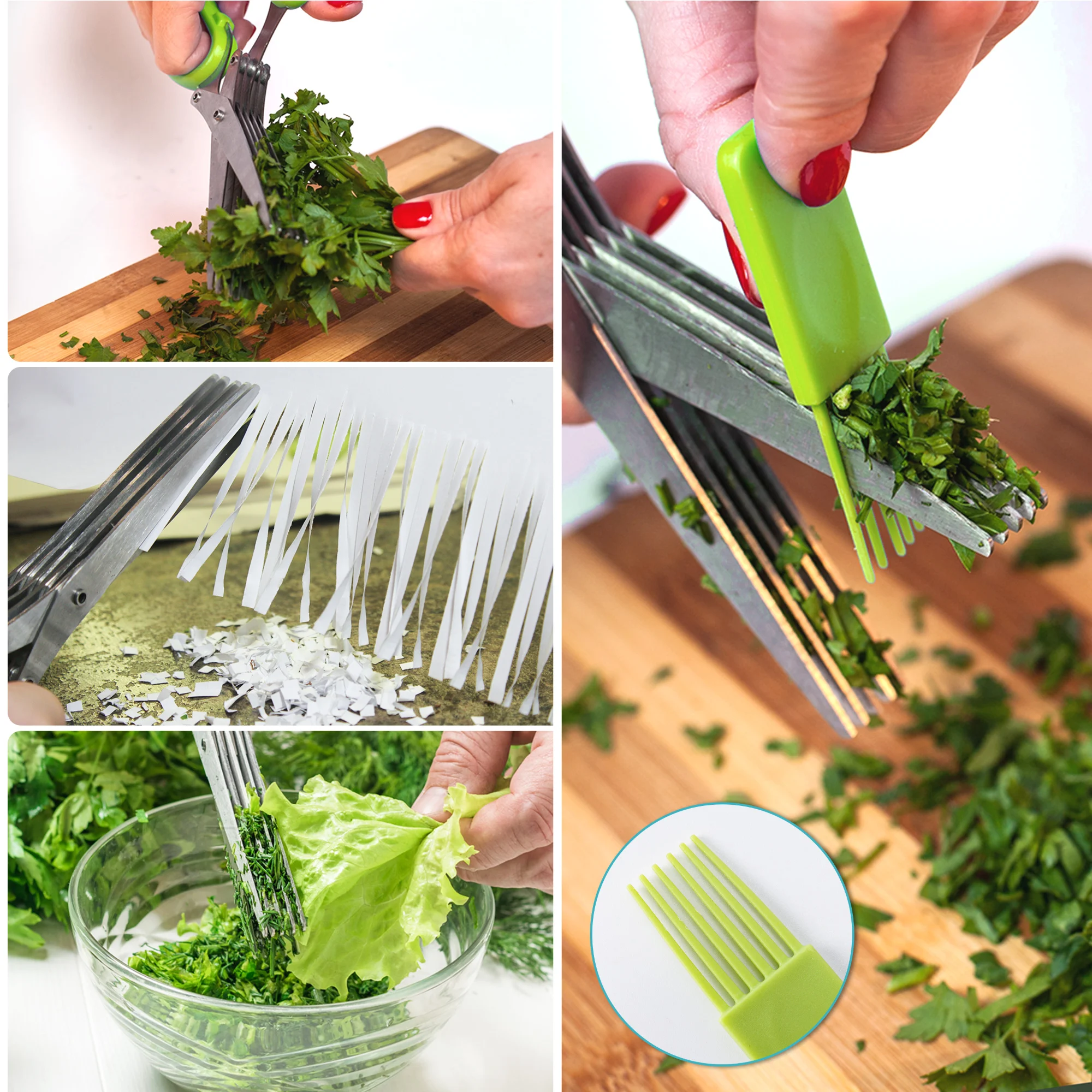 Stainless Steel 5 Blade Kitchen Scissors,Peelers for Kitchen,for Chopping Chive , Vegetables, Salad,Collard Greens,Parsley,Herb
Stainless Steel 5 Blade Kitchen Scissors,Peelers for Kitchen,for Chopping Chive , Vegetables, Salad,Collard Greens,Parsley,Herb