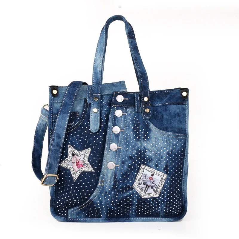Fashion Diamonds Denim Large Pocket Casual Tote Women's Handbag Shoulder Hand Bags Leather Capacity Bags For Women Bolsas Sac 
Fashion Diamonds Denim Large Pocket Casual Tote Women's Handbag Shoulder Hand Bags Leather Capacity Bags For Women Bolsas Sac