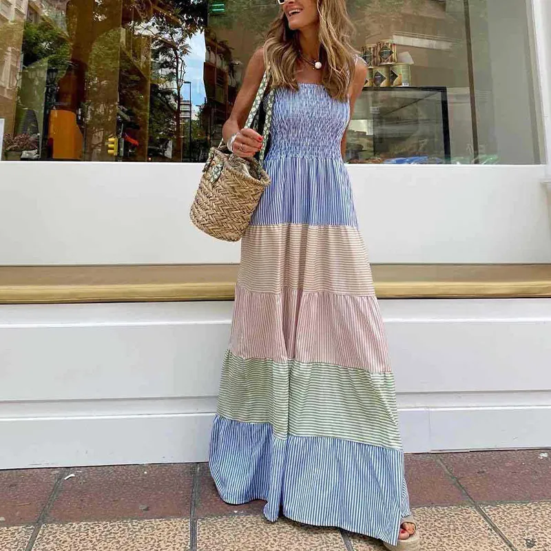 Women Summer Striped Print Sleeveless Patchwork Long Dress Off Shoulder Bow Pleated A Line Loose Boho Beach Maxi Dresses
Women Summer Striped Print Sleeveless Patchwork Long Dress Off Shoulder Bow Pleated A Line Loose Boho Beach Maxi Dresses